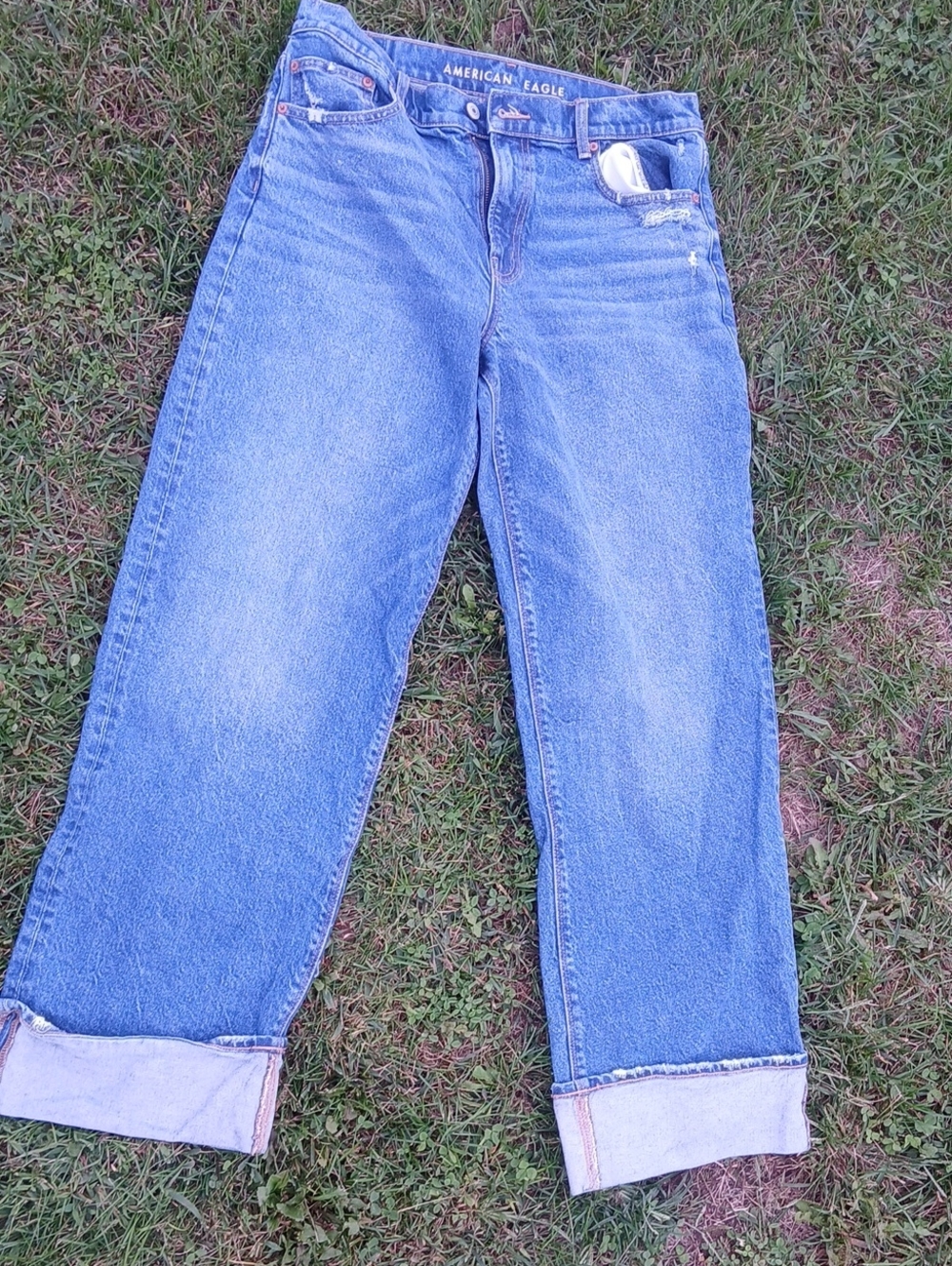 American Eagle Outfitters Stovepipe Women's Light Blue Cuffed Boyfriend Jeans